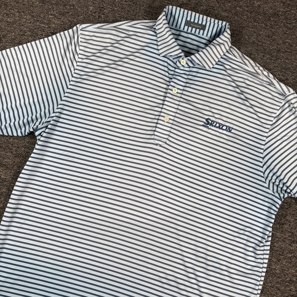 Turtleson Polo Shirt Mens L Blue Striped Srixon Golf Performance Short Sleeve